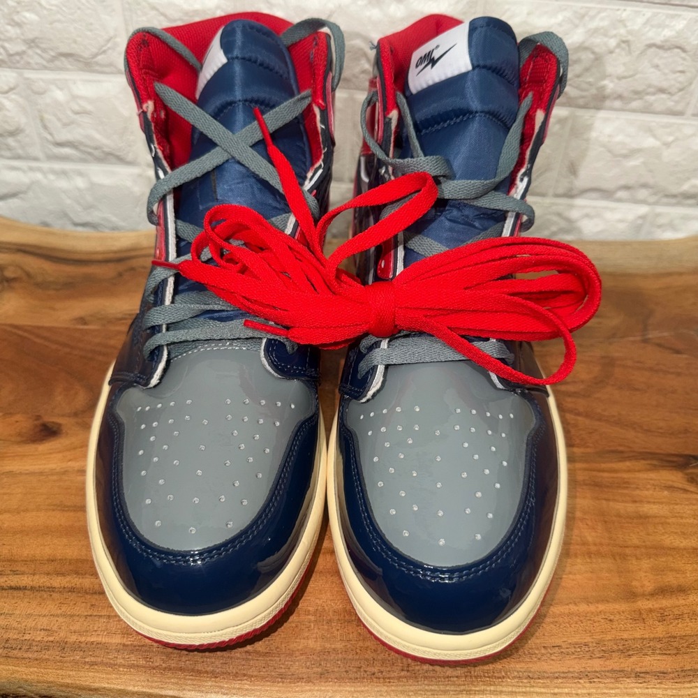 OMI Reloaded Patent Leather High Top Sneakers Navy Red Grey Mens Size 13 - Picture 9 of 9